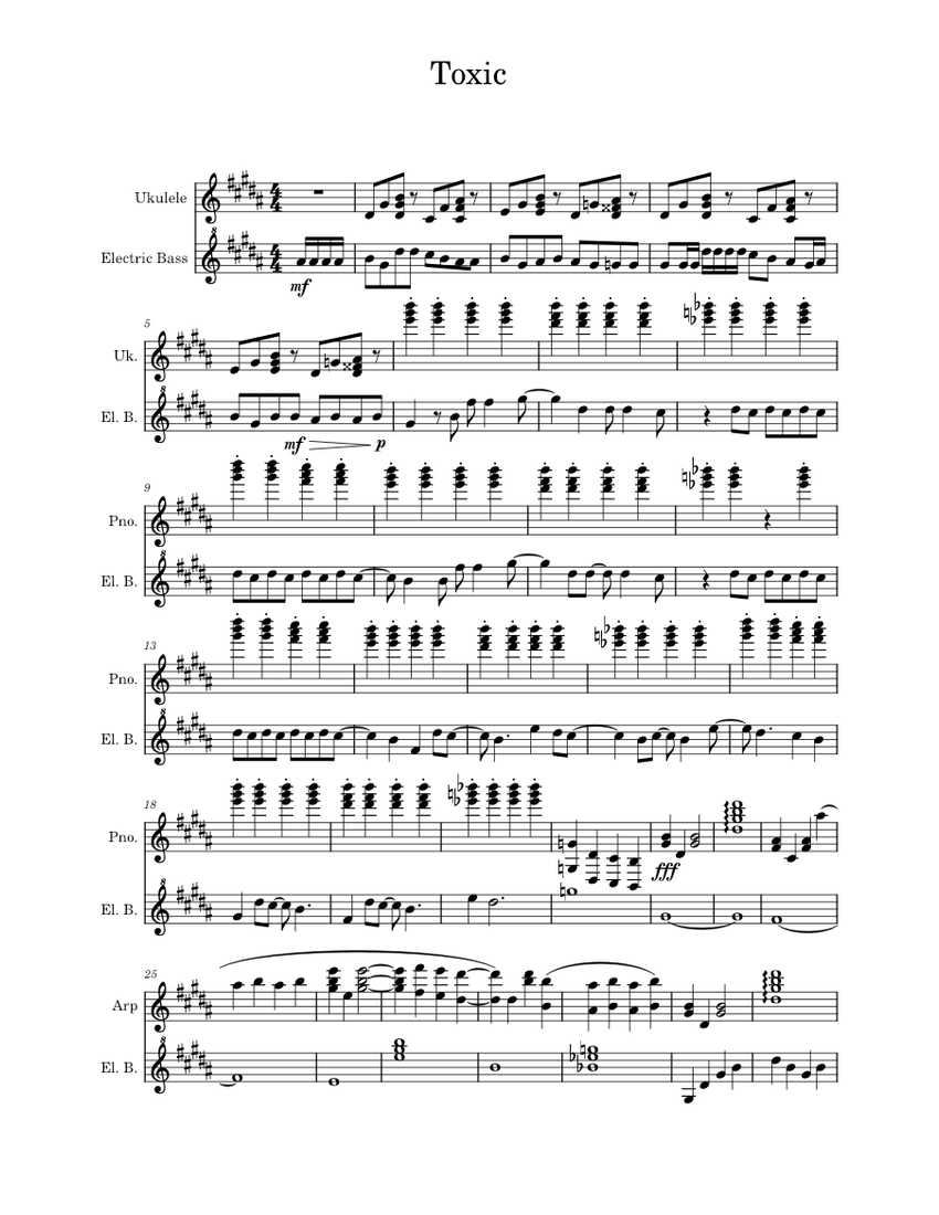 Toxic BoyWithUke Sheet music for Bass guitar, Ukulele (Mixed Duet