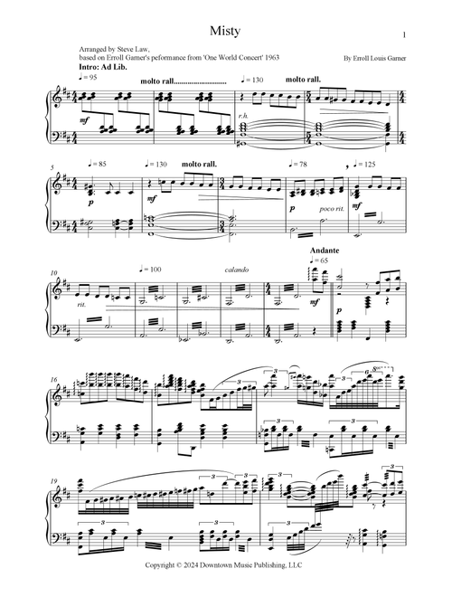 Misty (Instrumental Version) (Arr. Steve Law) - Erroll Louis Garner (Piano Solo)