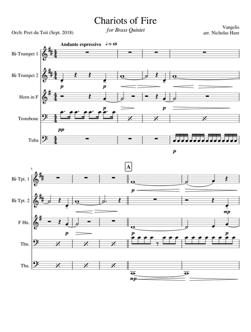Chariots of Fire - Vangelis, arr. N Hare (Brass Quintet)