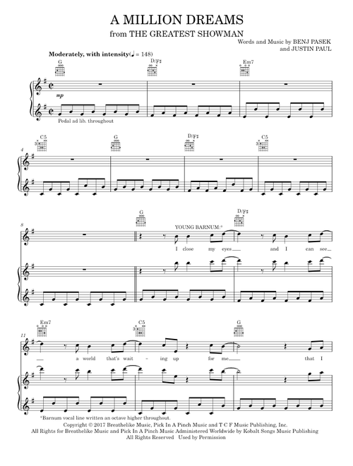 A Million Dreams (From The Greatest Showman) - Pasek & Paul (Piano-Vocal-Guitar)