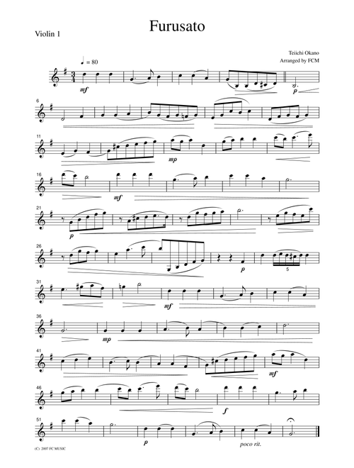 Japanese famous song Furusato, for string quartet, JS010 (Arr. FCMUSIC) - Teiichi Okano (String Quartet)