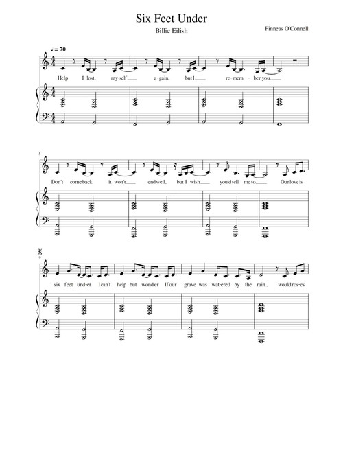 Six Feet Under (Arr. Billie Eilish) (Piano Vocal)