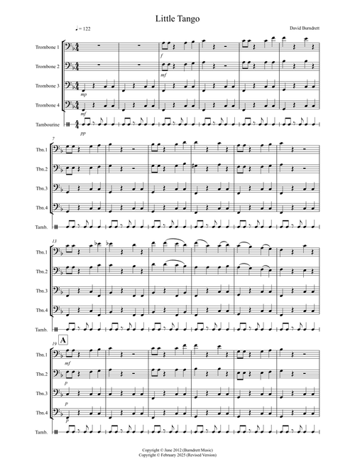 Little Tango for Beginner and Advanced Trombone Quartet - David Burndrett (Small Ensemble)
