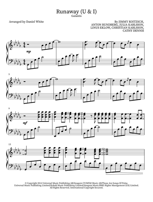 Runaway (U & I) (Arr. Daniel White) - Cathy Dennis, Christian Karlsson, Linus Eklow (Piano Solo)