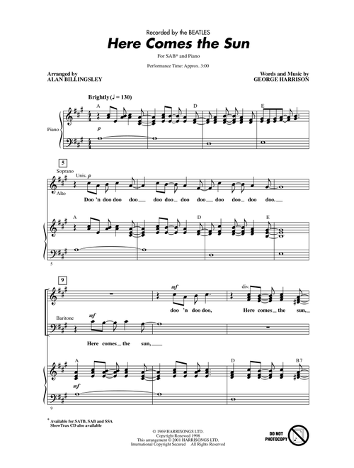 Here Comes The Sun (arr. Alan Billingsley) - The Beatles (Choral, SAB)