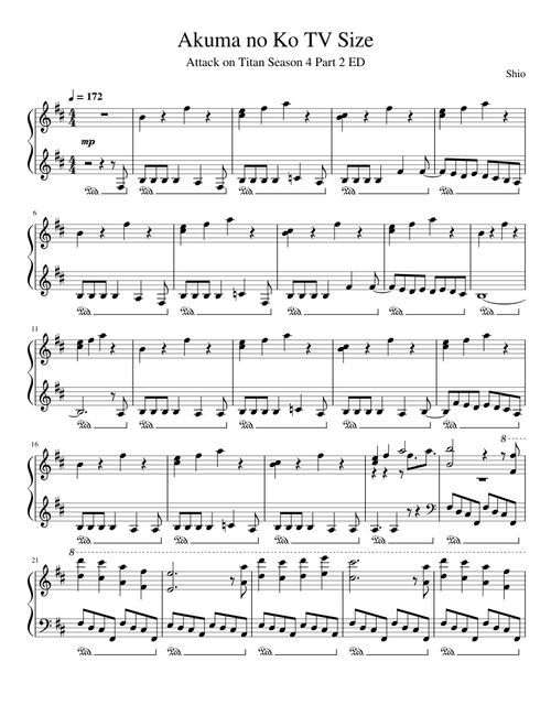 Attack on Titan Final Season Part 2 ED - Akuma no Ko by Ai Higuchi【Piano Arrangement】