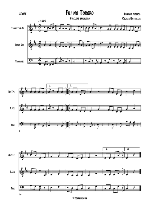 "Fui no Tororó" - Brasilian folksong (Arr. Cecilia Battaglia) - Public Domain (Small Ensemble)