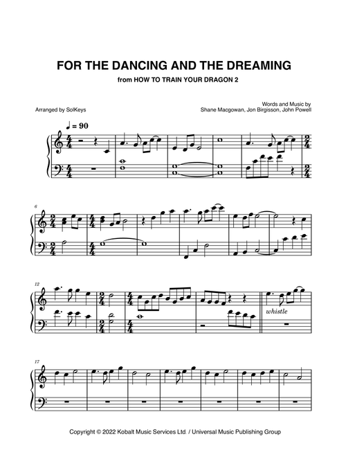 For The Dancing And The Dreaming (Arr. SolKeys) - John Powell, Shane MacGowan, Jon Birgisson (Easy Piano)