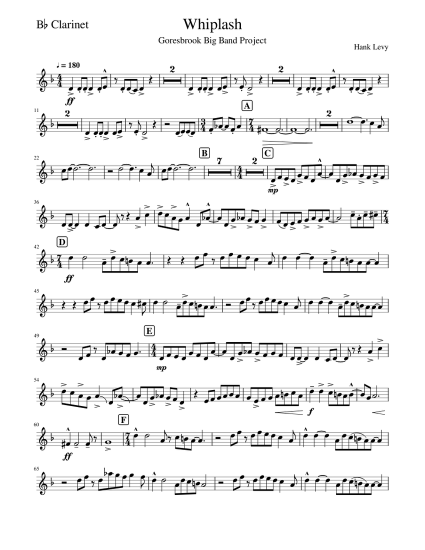 Whiplash-Bb Clarinet Sheet Music For Clarinet In B-flat (Solo ...