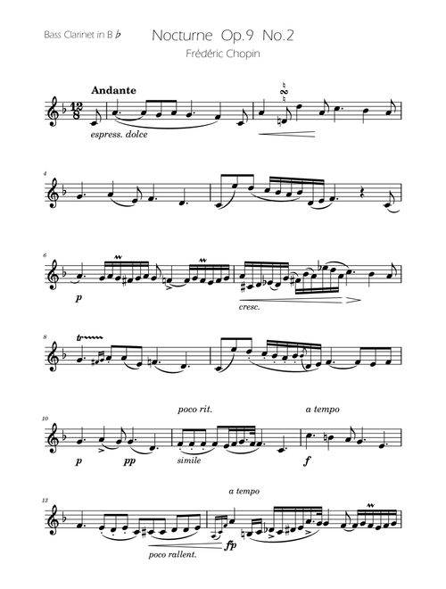 Chopin - Nocturne op.9 No.2 - Bass Clarinet Solo (Arr. Ygor Nunes) - Fédéric Chopin (Clarinet Solo)