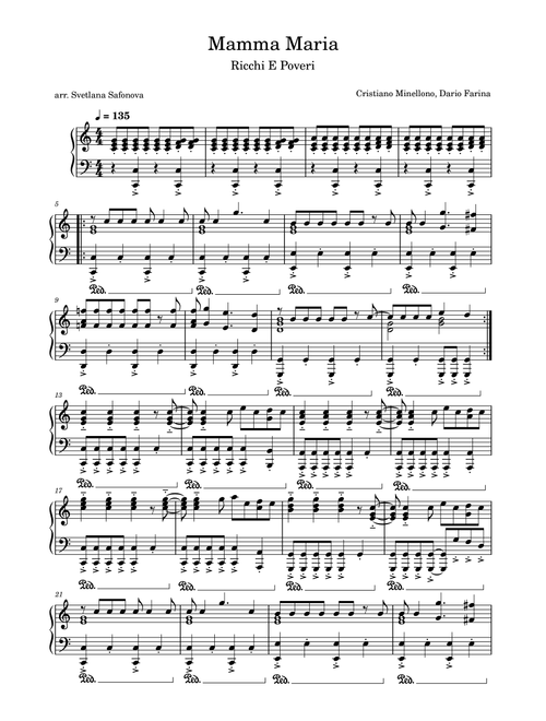 Mamma Maria (Arr. Svetlana Safonova) - Ricchi E Poveri (Piano Solo)