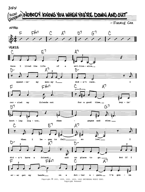 Nobody Knows You When You're Down And Out - Eric Clapton (Real Book - Melody-Chords-Lyrics)