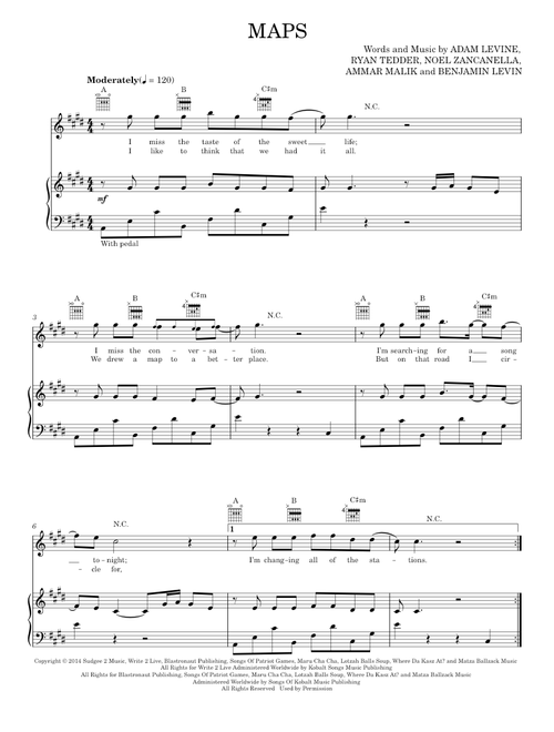 Maps - Maroon 5 (Piano-Vocal-Guitar)