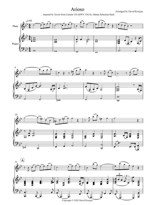 Arioso (flute & piano) - EASY (Arr. David Kocijan) (Flute and Piano)