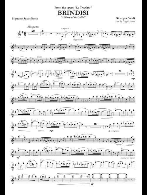 Brindisi from "La Traviata" for Soprano Saxophone and Piano (Arr. Diego Marani) - Giuseppe Verdi (Instrumental Duet and Piano)