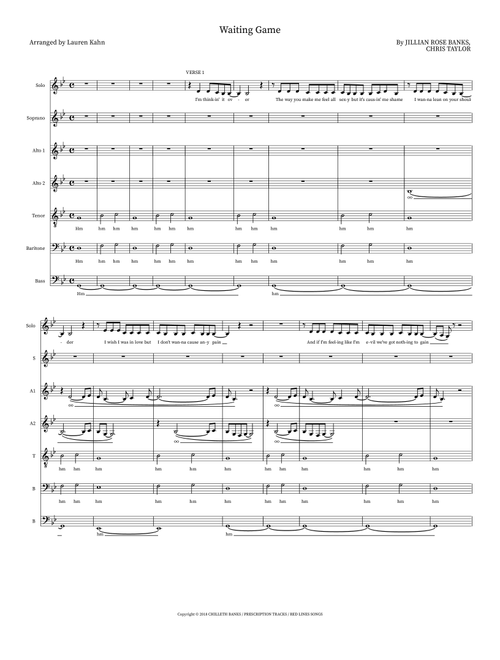 Waiting Game (Arr. Lauren Kahn) - Jillian Rose Banks, Chris Taylor (Small Ensemble)