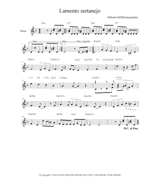 Lamento Sertanejo (Arr. Bruno Malaguti) - Gilberto Passos Gil Moreira, Jose Domingos De Moraes (Lead Sheet - Fake Book)