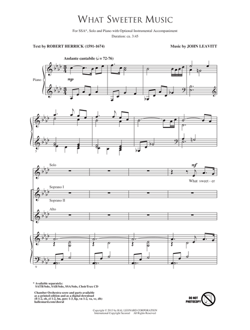 What Sweeter Music (Arr. John Leavitt) - Robert Herrick (Choral, SSA)