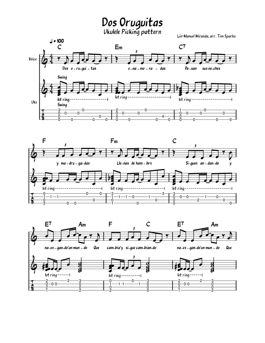 Dos Oruguitas LinManuel Miranda Sheet music for Piano, Ukulele (Solo)