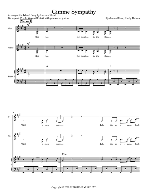 Gimme Sympathy (Arr. Leanne Flood) - Metric (Choral, SSAA)