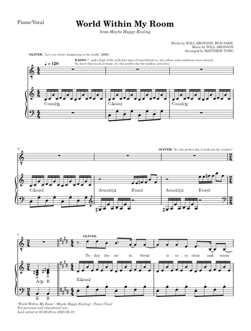 World Within My Room (My Happy Ending) - Piano/Vocal