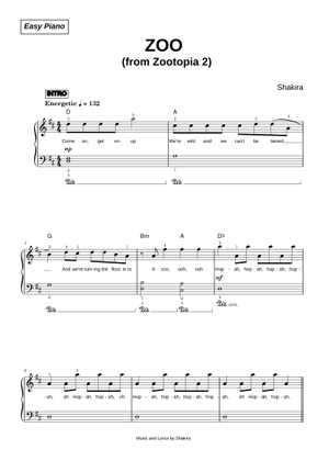 Play Official version of Zoo Sheet Music by Shakira for Piano ...