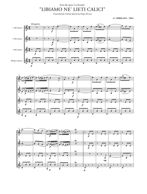 "Libiamo ne' lieti calici" (Brindisi) for Clarinet Quartet (Arr. Diego Marani) - G. Verdi (Woodwind Ensemble)