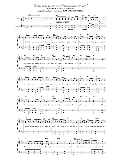 I cieli immensi narrano. Salmo XVIII por Girolamo Ascanio Giustiniani y Benedetto Marcello (Arr. Juan Carlos Cortés A.) (Piano Solo)