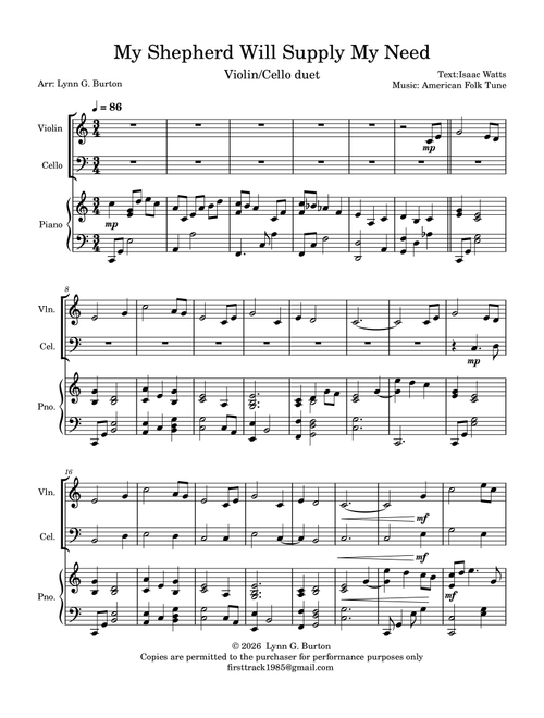My Shepherd Will Supply My Need (Arr. Lynn G. Burton) - Isaac Watts/American folk tune (Instrumental Duet and Piano)