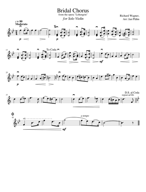 Bridal Chorus for Solo Violin