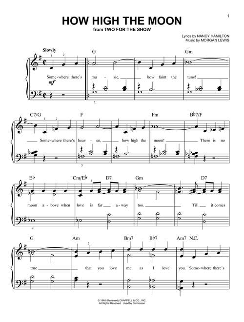 How High The Moon - Duke Ellington, Ella Fitzgerald, Louis Armstrong (Very Easy Piano)