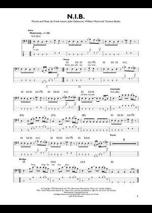 N.I.B – Black Sabbath Sheet Music and Tab for Bass guitar (Solo