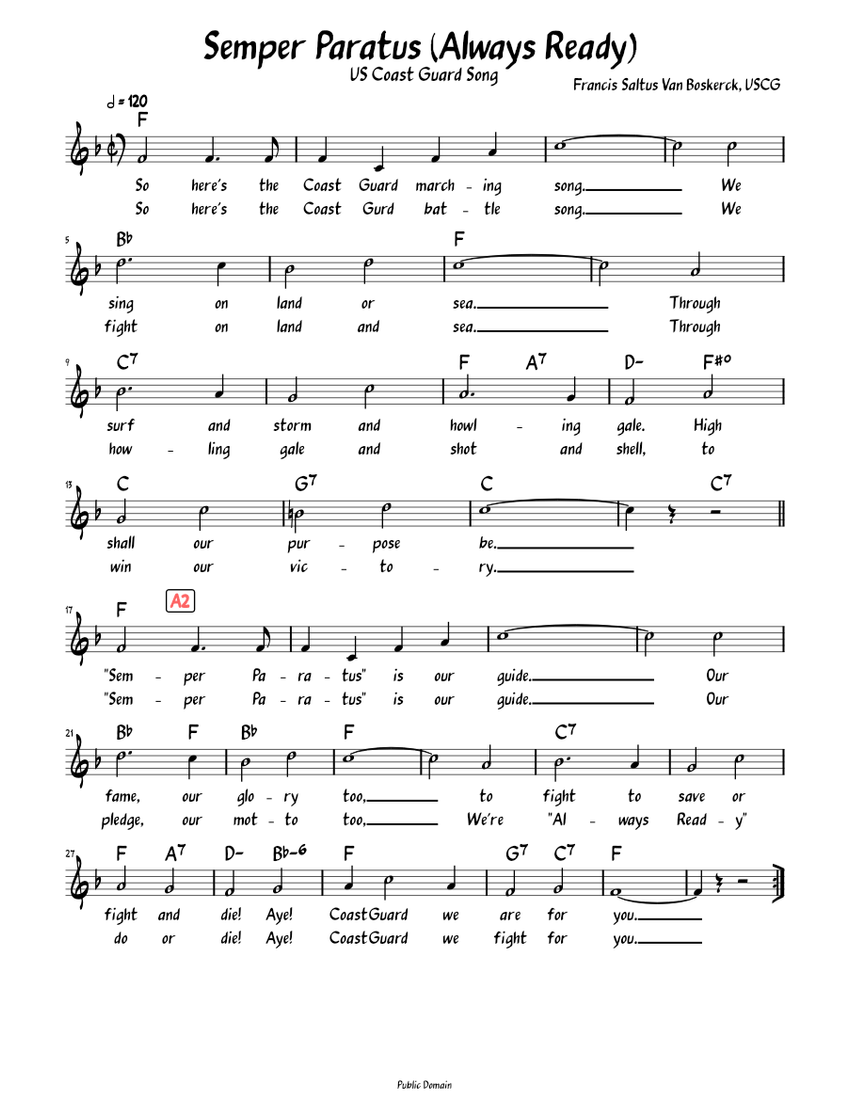 Semper Paratus United States Coast Guard (Lead sheet with lyrics