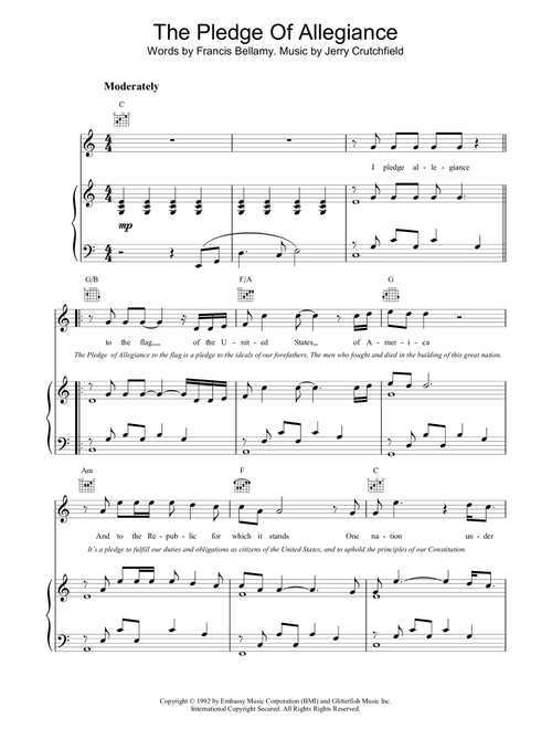 The Pledge Of Allegiance - Lee Greenwood (Piano-Vocal-Guitar (Piano Accompaniment))