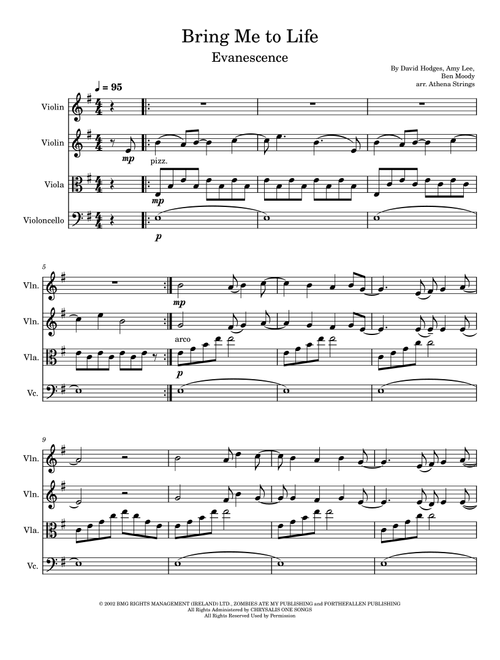 Bring Me To Life (Arr. Athena Strings) - Evanescence (String Quartet)