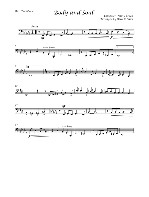 Body and Soul - Jonny Green - Bass Trombone Solo (Arr. Oziel C. Silva) (Trombone Solo)