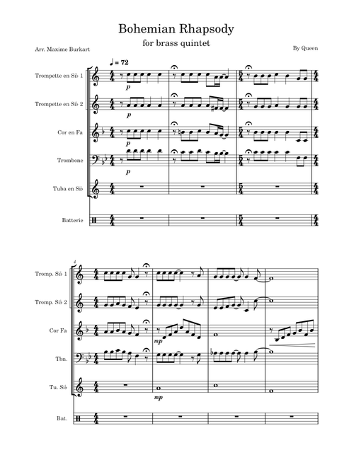 Bohemian Rhapsody for brass quintet