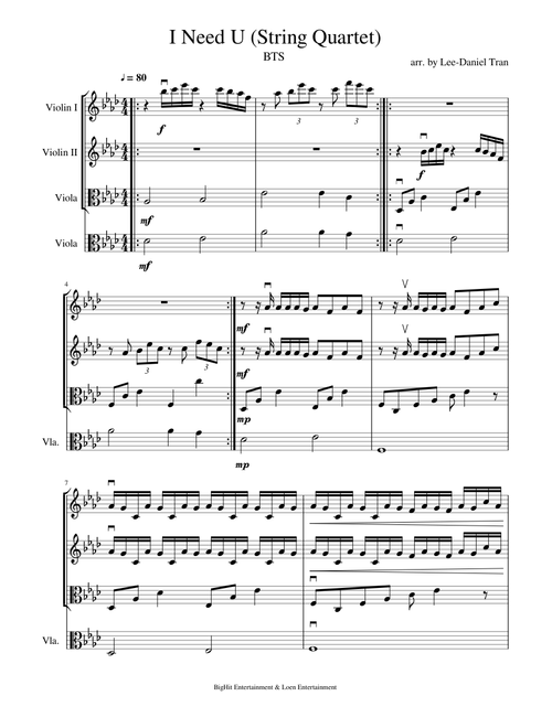 BTS I Need U (String Quartet)