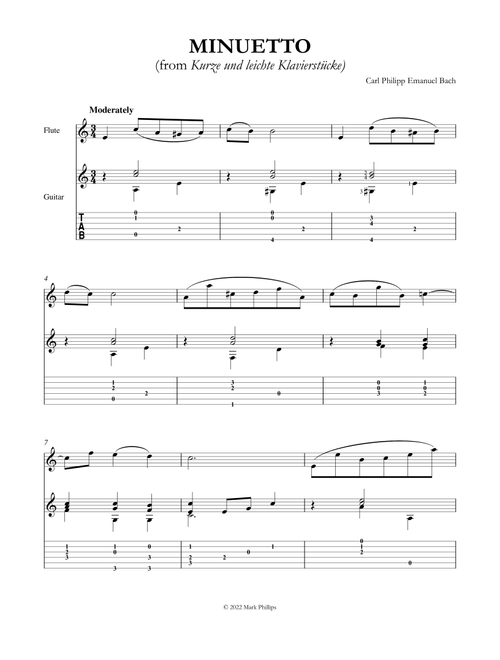Minuetto (from Kurze und leichte Klavierstücke) (Arr. Mark Phillips) - Carl Philipp Emanuel Bach (Instrumental Duet)