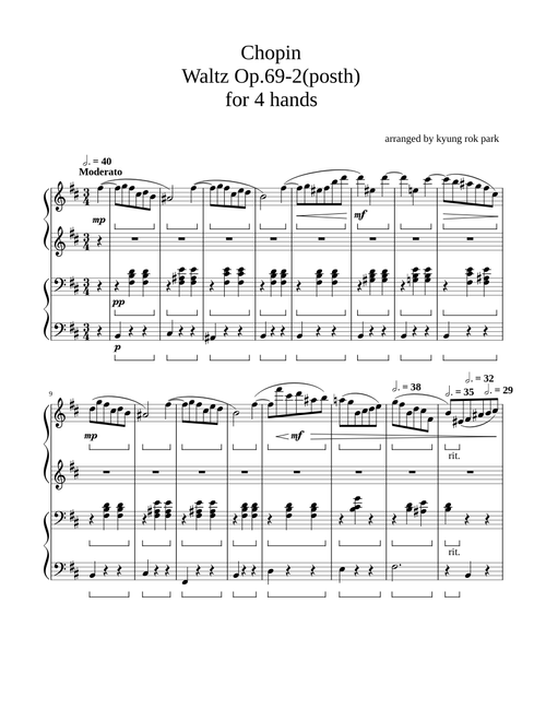 Chopin Waltz Op.69-2(posth) for 4 hands
