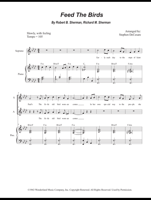 Feed The Birds (tuppence A Bag) (Arr. Stephen DeCesare) - Richard M Sherman, Robert B Sherman (Voice Duet and Piano)