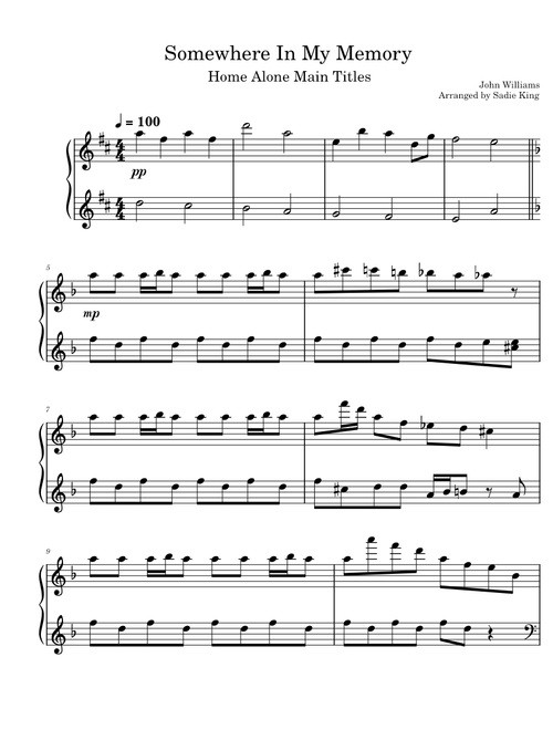 Home Alone 'Somewhere in My Memory' - John Williams - Intermediate Piano