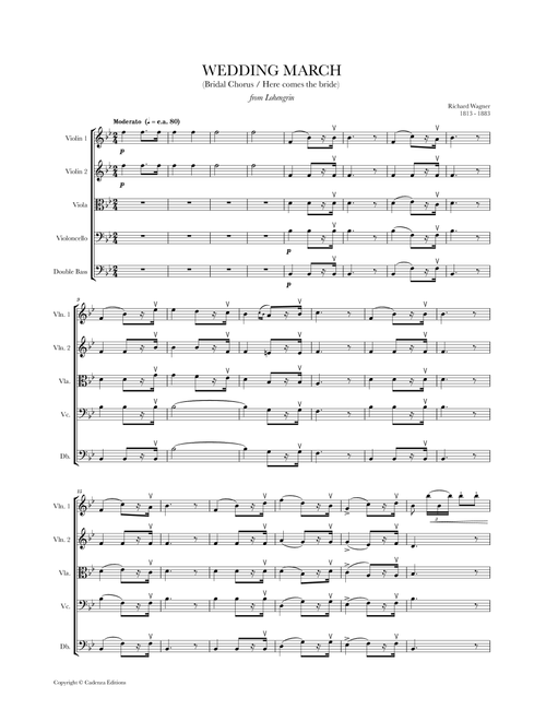 Wedding March (Bridal Chorus - Here comes the Bride) for String Quintet (2 Violins, Viola, Cello and (Arr. Cadenza Editions) - Richard Wagner (String Quartet)