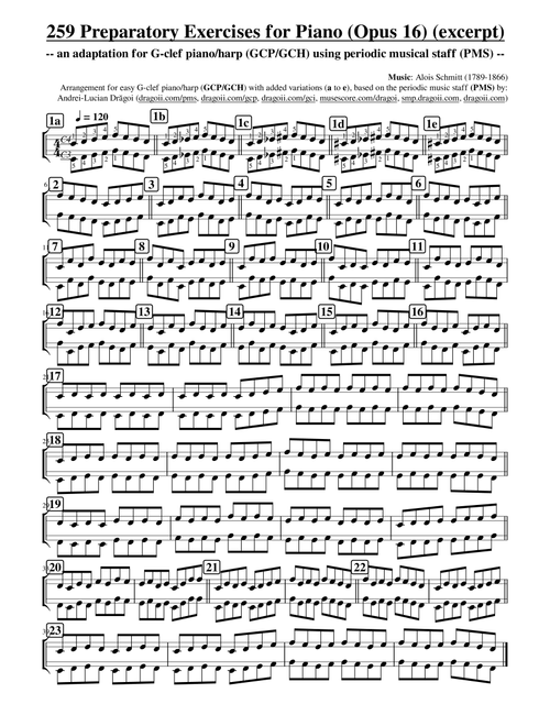 Schmitt (Alois) 259 Preparatory Exercises for Piano (Opus 16) (excerpt) - G-clef pian arr. (PMS) (Arr. Andrei Lucian Dragoi) - Andrei-Lucian Drăgoi (Easy Piano)