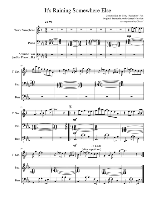 It's Raining Somewhere Else - for Tenor Sax, Piano, and Bass