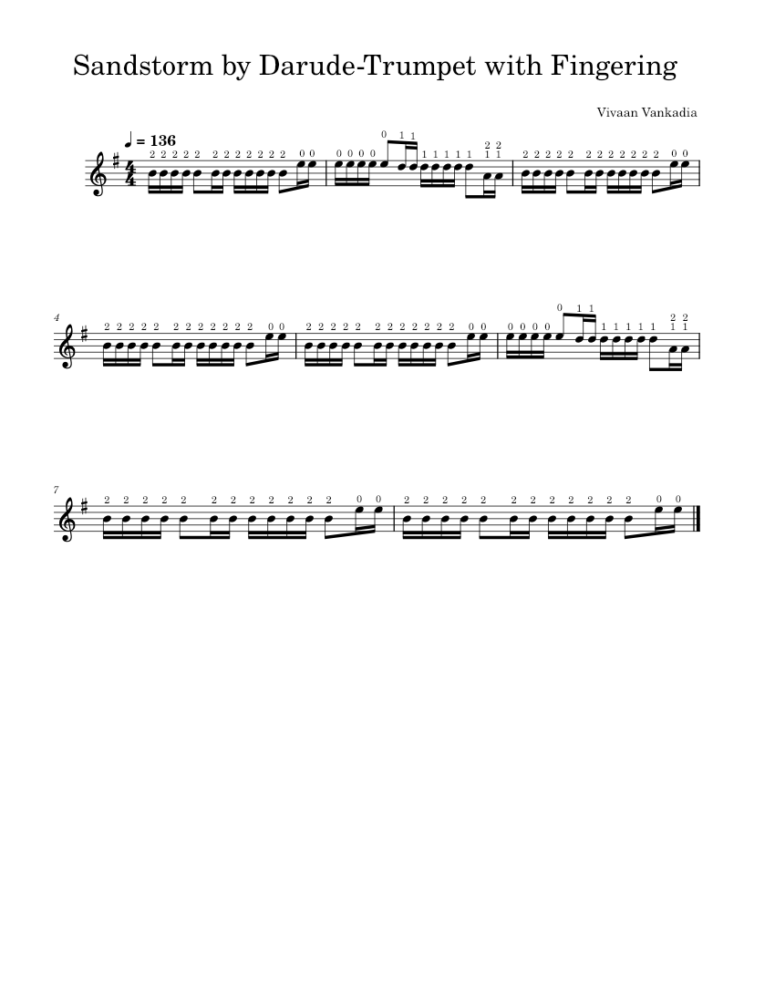Sandstorm by DarudeTrumpet with Fingering Sheet music for Trumpet in b
