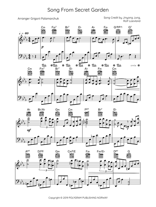 Song From A Secret Garden (Korean Version) (Arr. Grigorii Palamarchuk) - Youngok Shin (Piano Solo)