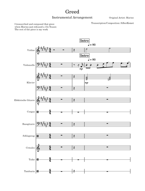 Greed – Marino - Full Arrangement