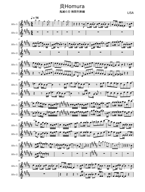 炎「鬼滅の刃」無限列車編 – Alto Sax. (Duet)