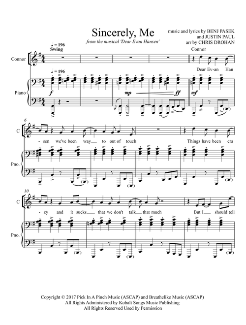 Sincerely, Me (Arr. Chris Drohan) - Justin Paul, Benj Pasek (Piano Vocal)
